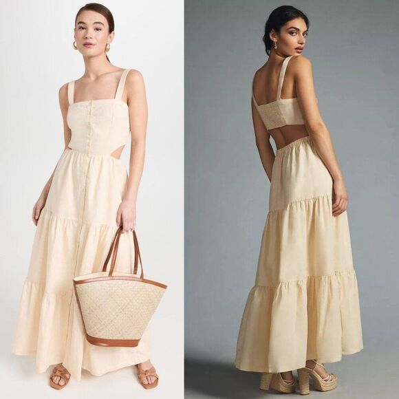 NEW Anthropologie Paige Shadi Cutout Maxi Dress Linen Cotton